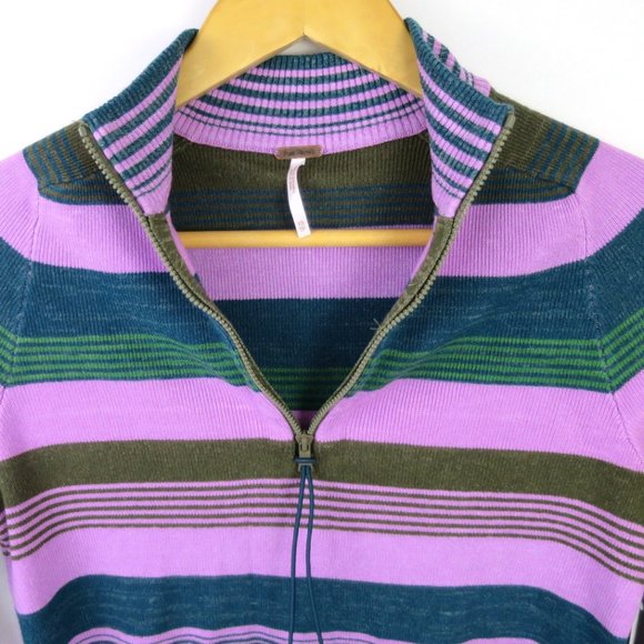 Free People Mock Neck Striped Crop Knit Top Size XS - Picture 8 of 12